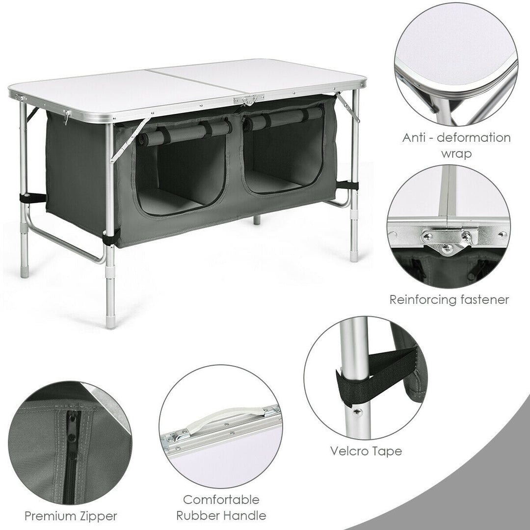 Folding Camping Table Aluminum Height Adjustable w/ Storage Organizer Grey Image 10