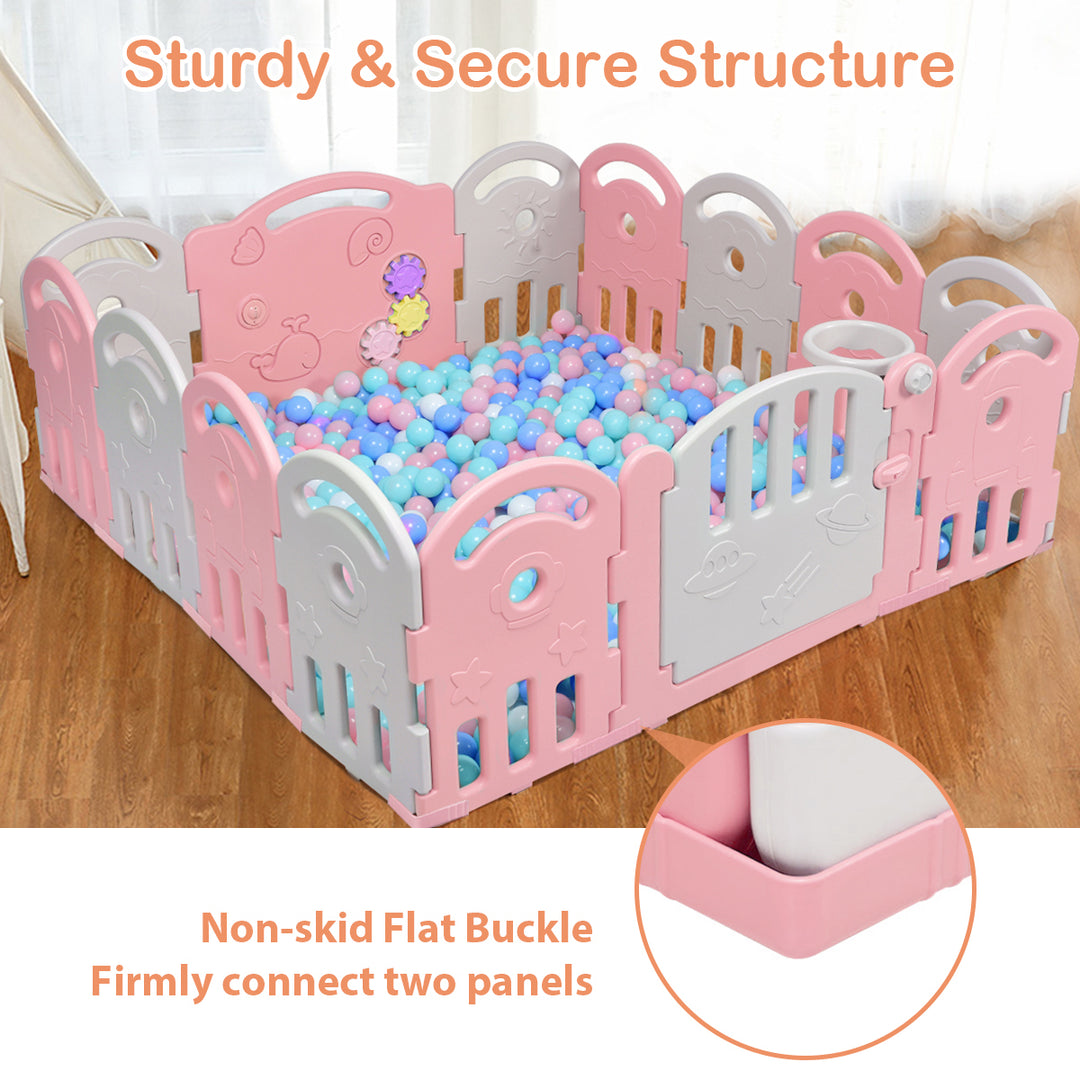 14-Panel Baby Playpen Kids Activity Center Playard w/Music Box Image 9