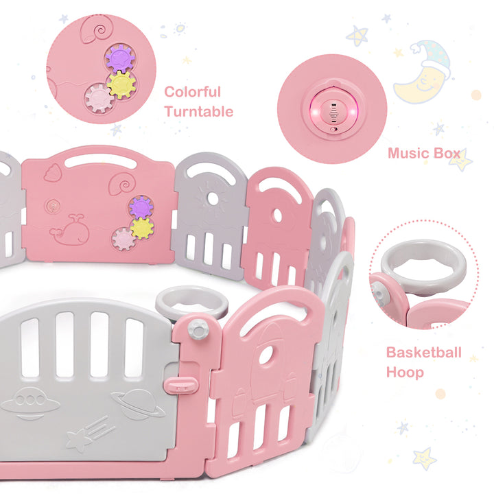 14-Panel Baby Playpen Kids Activity Center Playard w/Music Box Image 10