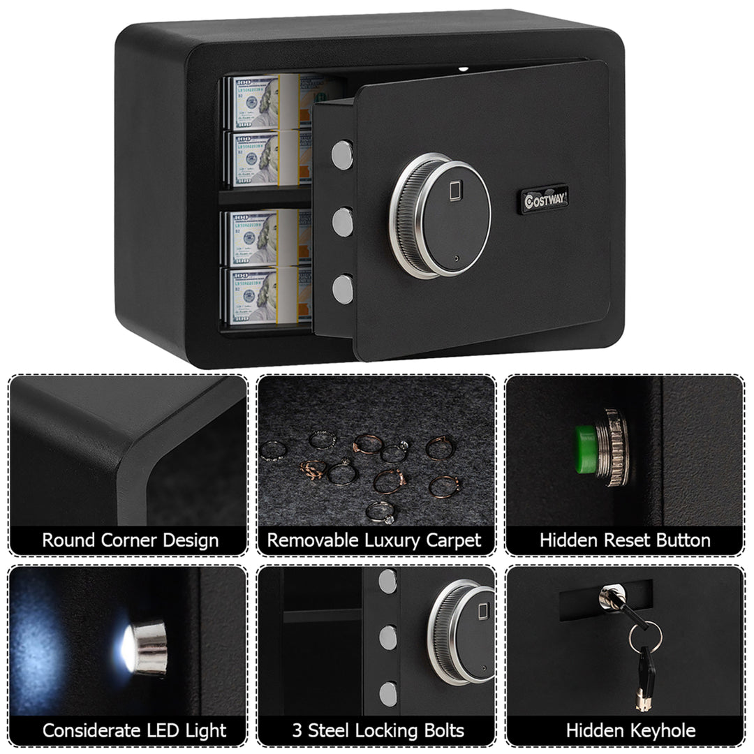 Fingerprint Safe Box Security Box w/Inner LED Light Store Cash Jewelry Guns Image 10