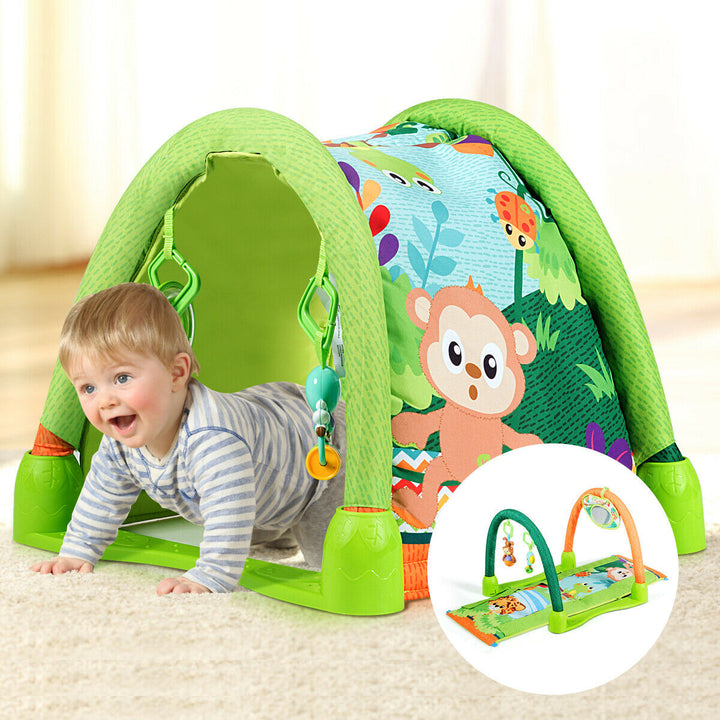 4-in-1 Green Activity Play Mat Baby Activity Center w/3 Hanging Toys Image 1