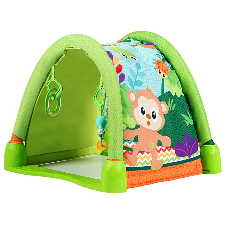4-in-1 Green Activity Play Mat Baby Activity Center w/3 Hanging Toys Image 2