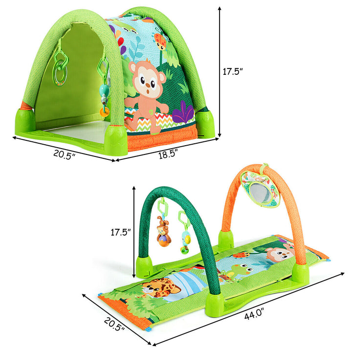 4-in-1 Green Activity Play Mat Baby Activity Center w/3 Hanging Toys Image 3