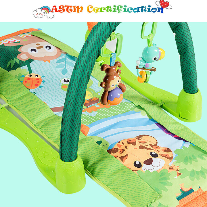 4-in-1 Green Activity Play Mat Baby Activity Center w/3 Hanging Toys Image 7