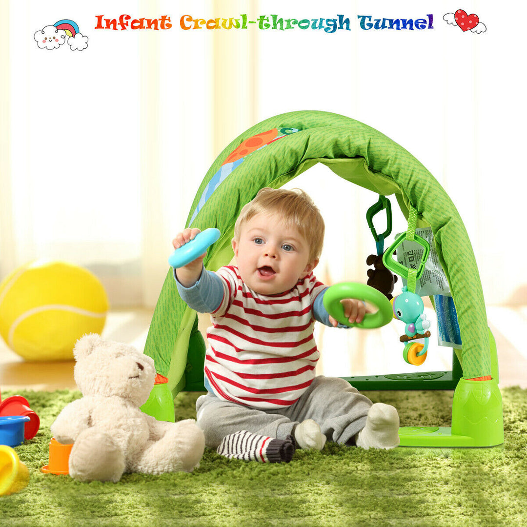 4-in-1 Green Activity Play Mat Baby Activity Center w/3 Hanging Toys Image 8