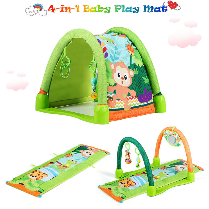 4-in-1 Green Activity Play Mat Baby Activity Center w/3 Hanging Toys Image 10
