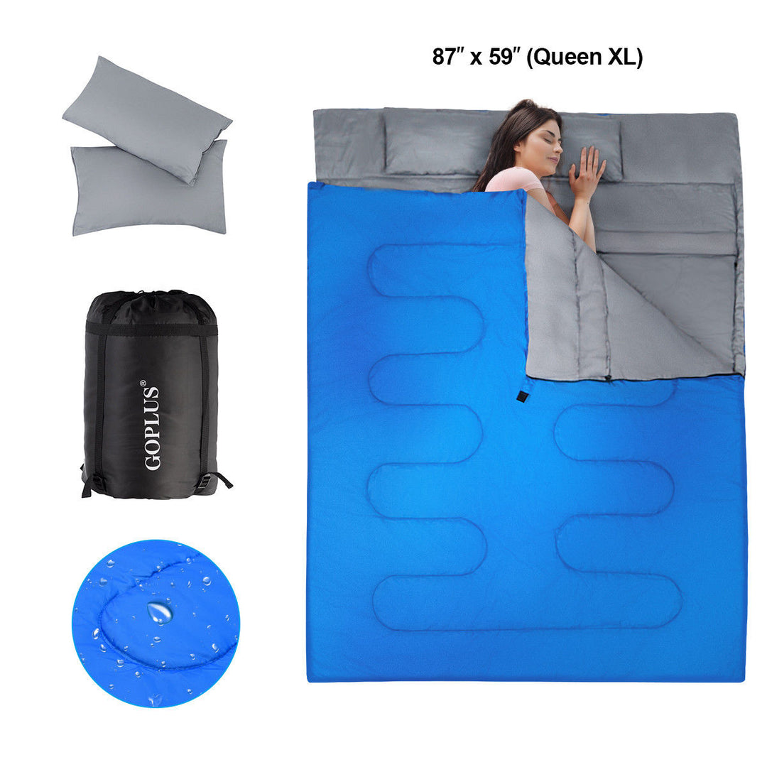 Goplus Double 2 Person Sleeping Bag Waterproof w/ 2 Pillows Camping Queen Size XL Image 1