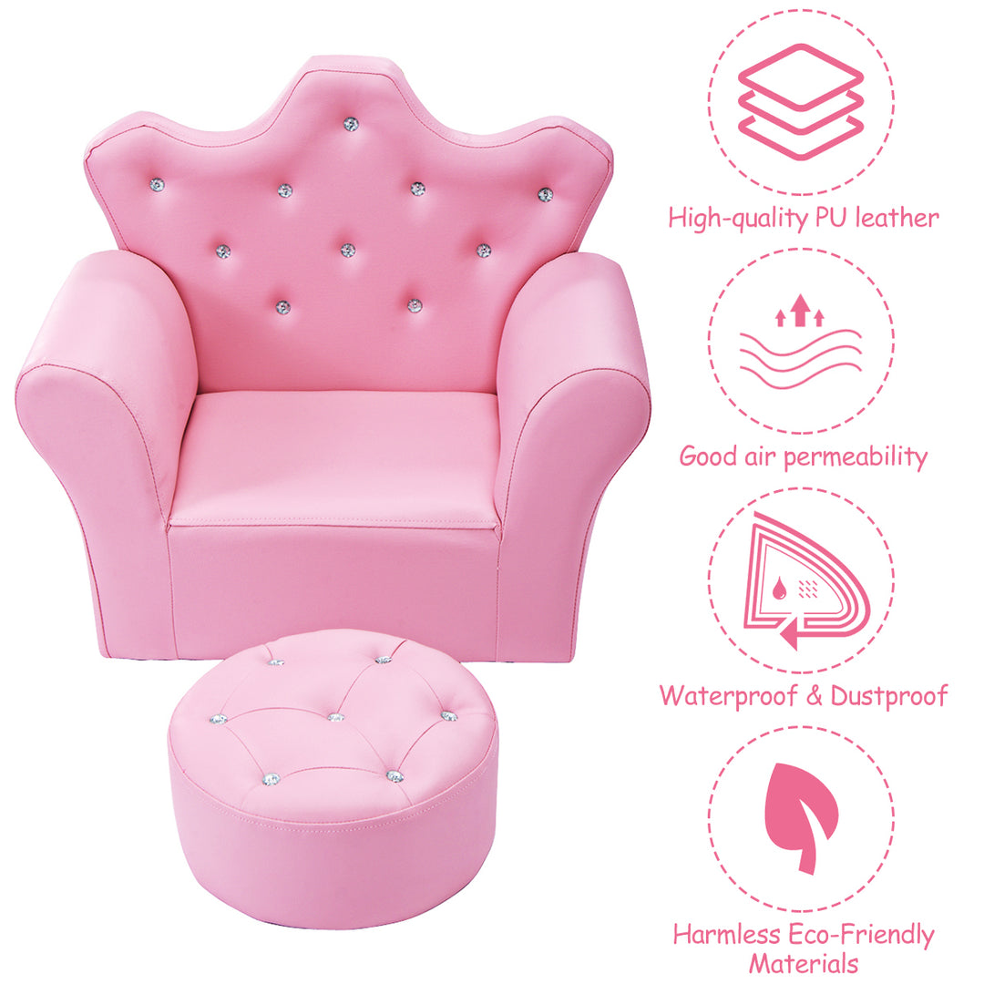 Pink Kids Sofa Armrest Chair Couch Children Toddler Birthday Gift w/ Ottoman Image 6