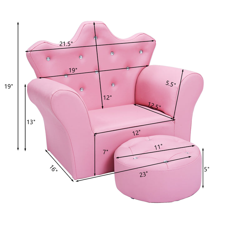 Pink Kids Sofa Armrest Chair Couch Children Toddler Birthday Gift w/ Ottoman Image 7