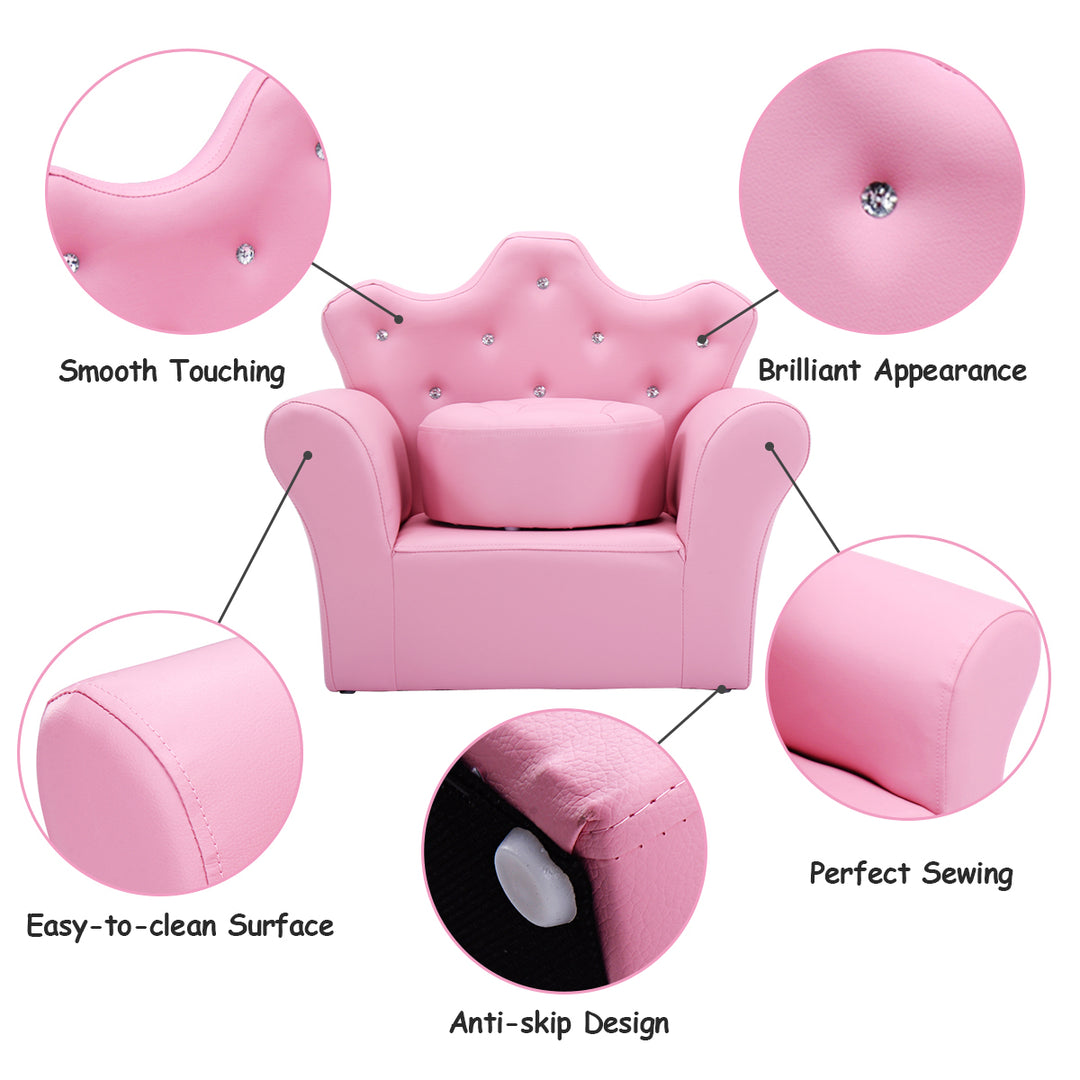 Pink Kids Sofa Armrest Chair Couch Children Toddler Birthday Gift w/ Ottoman Image 8