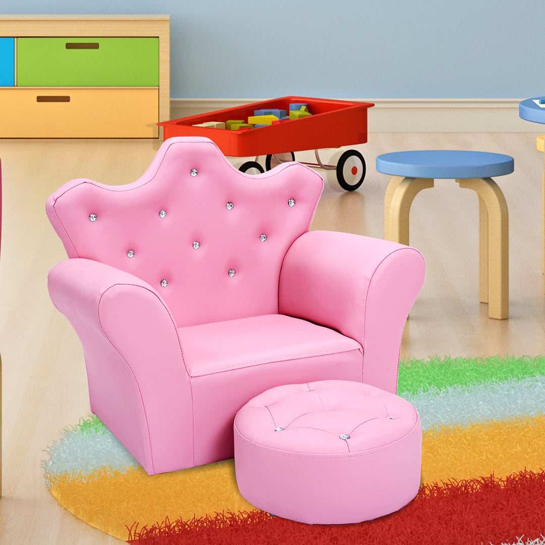 Pink Kids Sofa Armrest Chair Couch Children Toddler Birthday Gift w/ Ottoman Image 9