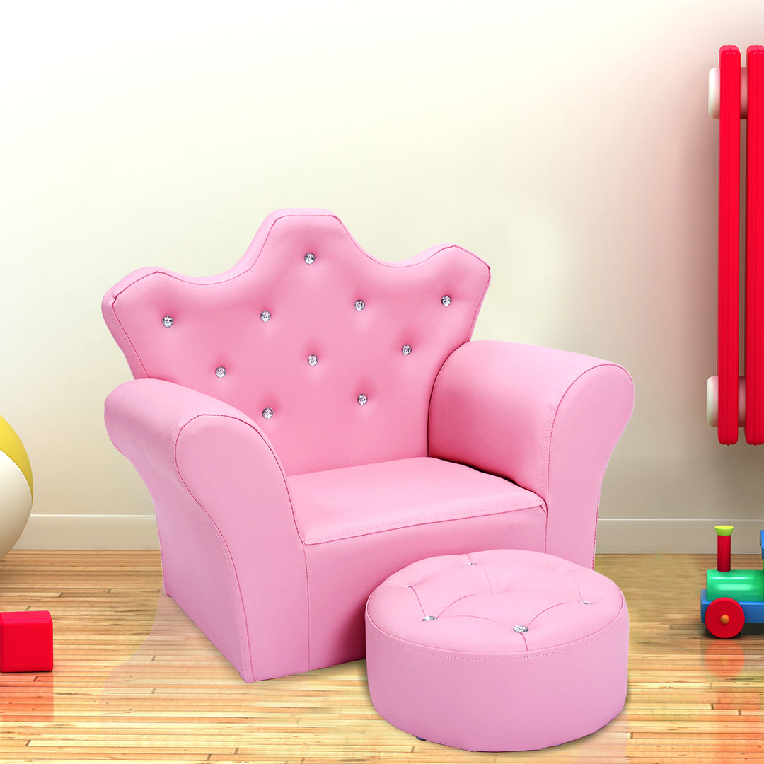 Pink Kids Sofa Armrest Chair Couch Children Toddler Birthday Gift w/ Ottoman Image 10