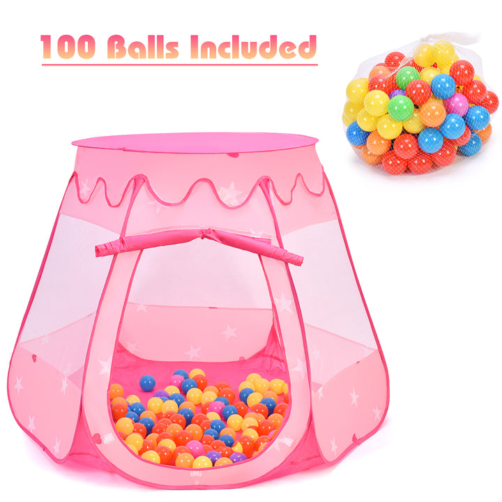 Kid Outdoor Indoor Princess Play Tent Playhouse Ball Tent Toddler Toys w/ 100 Balls Image 1