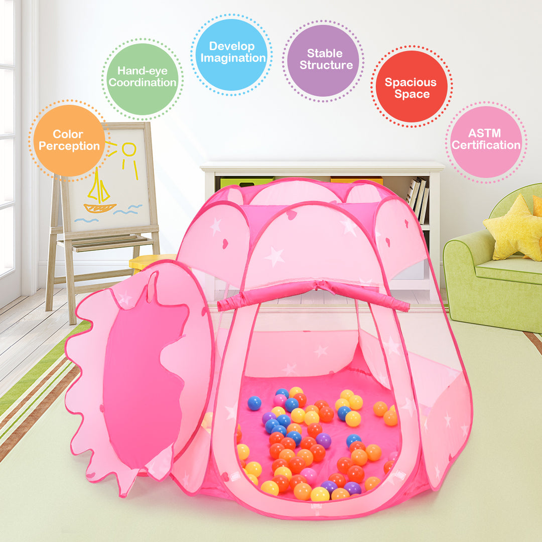 Kid Outdoor Indoor Princess Play Tent Playhouse Ball Tent Toddler Toys w/ 100 Balls Image 7