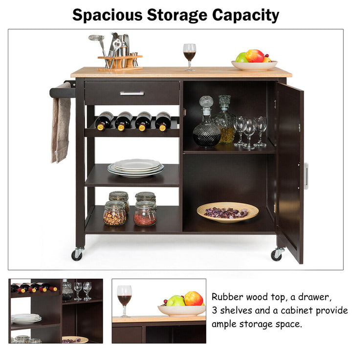 4-Tier Wood Kitchen Island Trolley Cart Storage Cabinet Brown Image 7