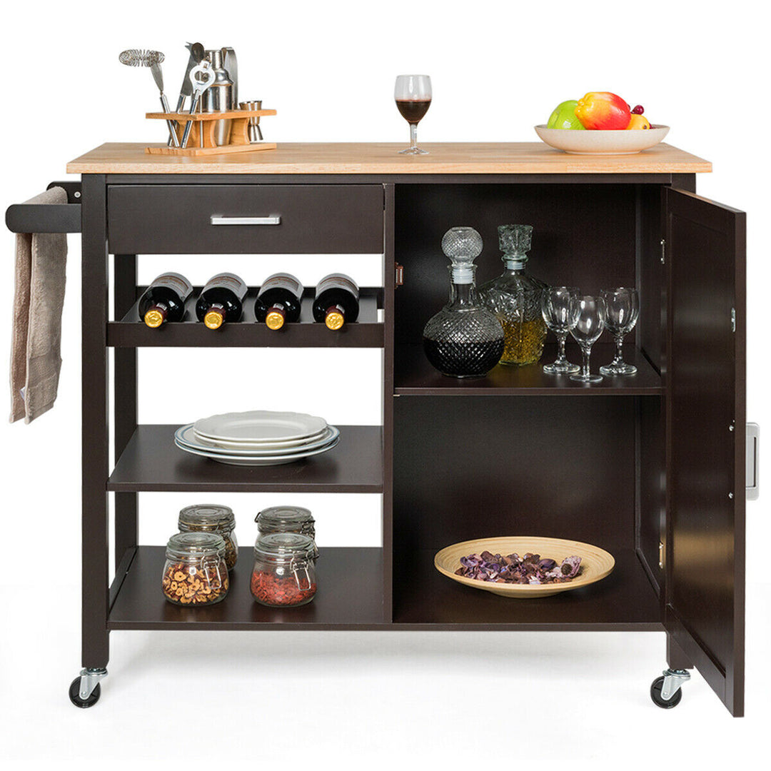 4-Tier Wood Kitchen Island Trolley Cart Storage Cabinet Brown Image 9