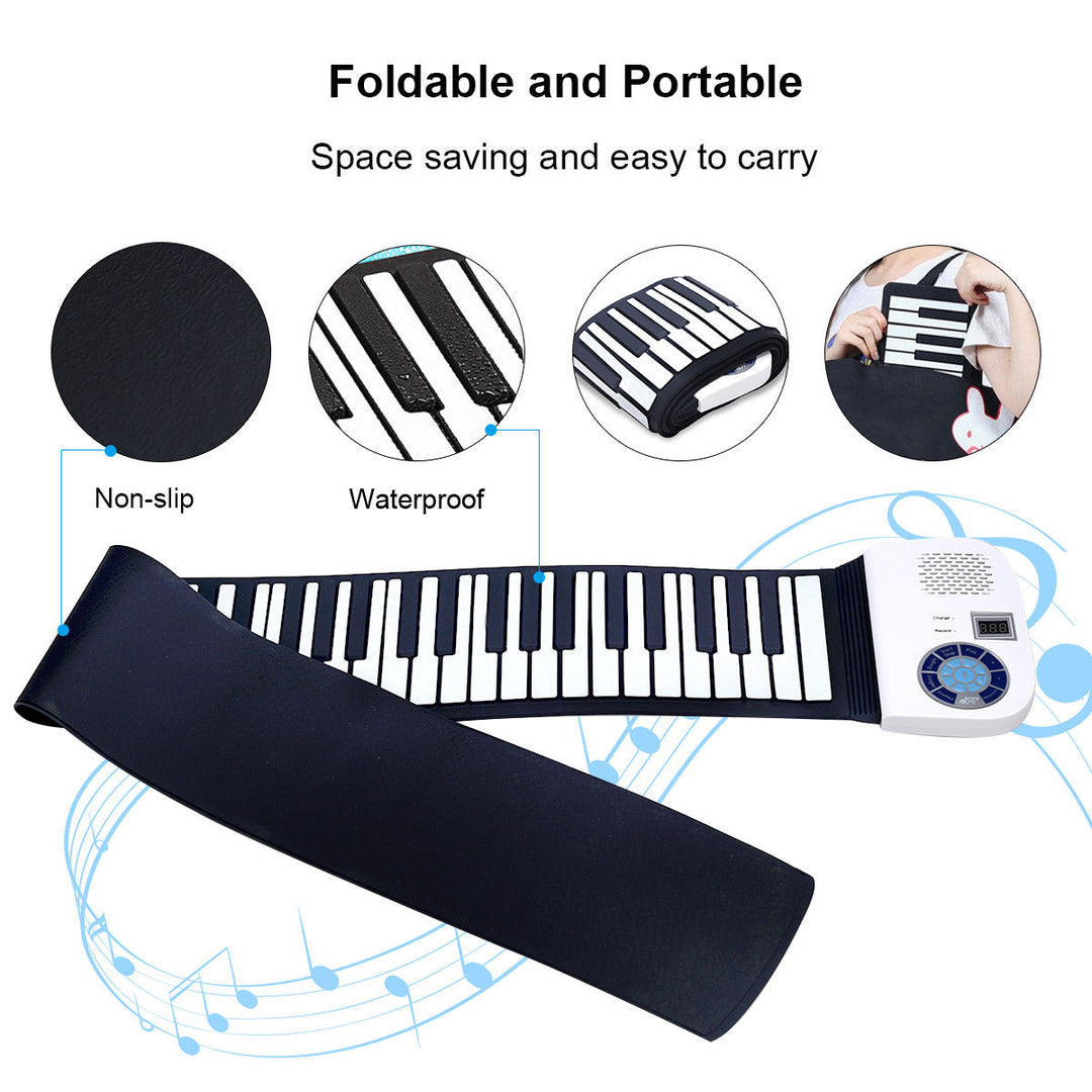 88 Key Electronic Roll Up Piano Keyboard Silicone Rechargeable Bluetooth w/Pedal Image 6