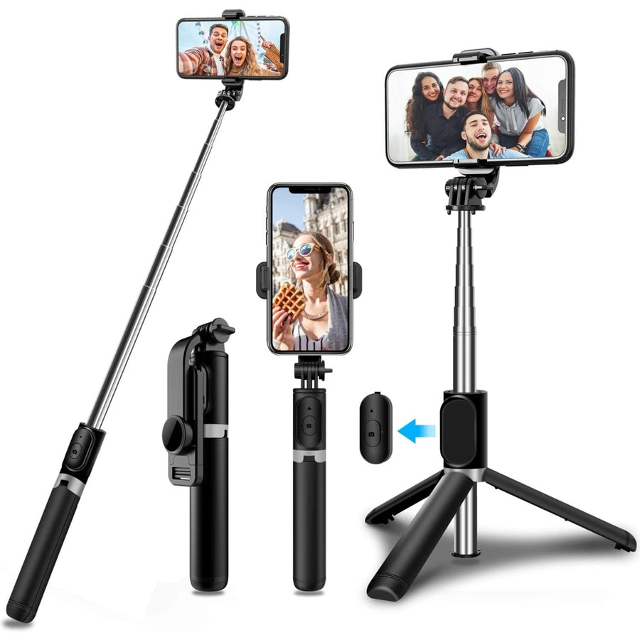 Selfie Stick Tripod with Wireless RemoteMini Extendable 4 in 1 Selfie Stick (103cm) - 360 Rotation Phone Stand Holder Image 1