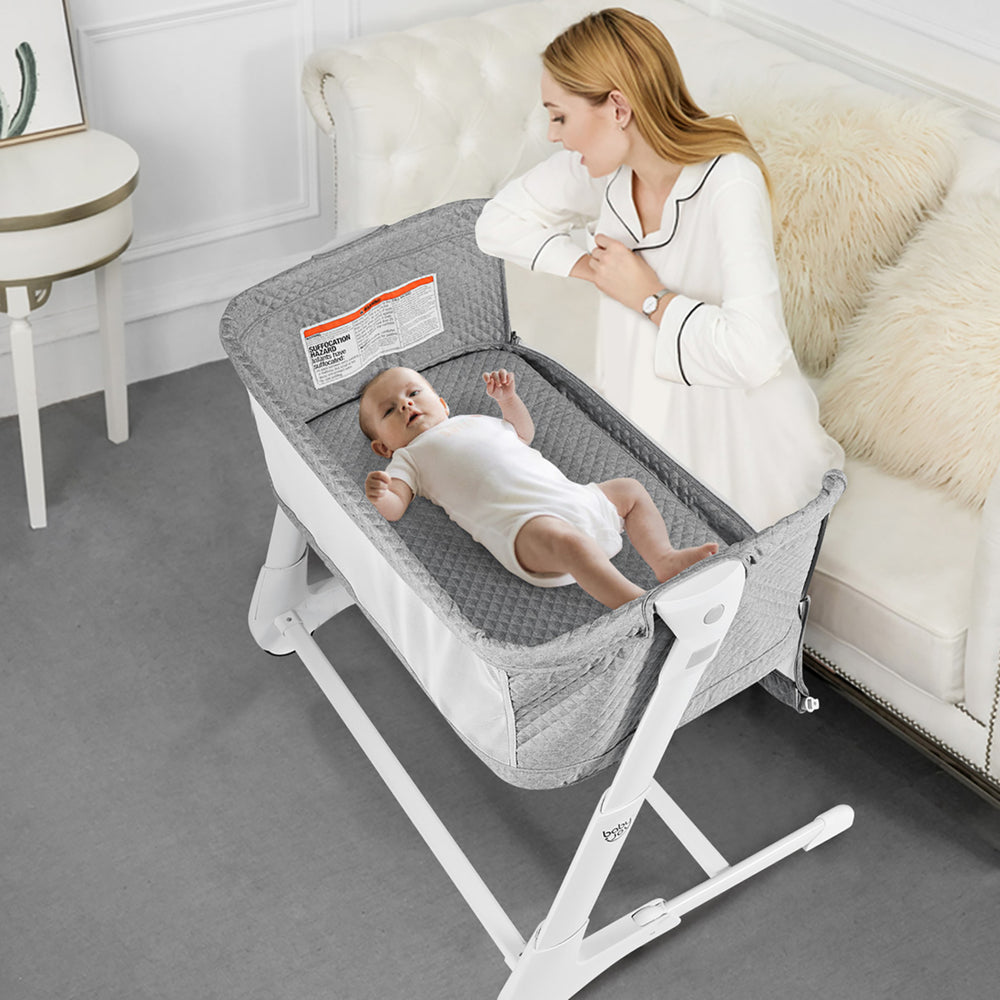 Babyjoy Baby Side Bassinet Bedside Sleeper Washable Mattress Height Adjustable GreyWhite Image 2