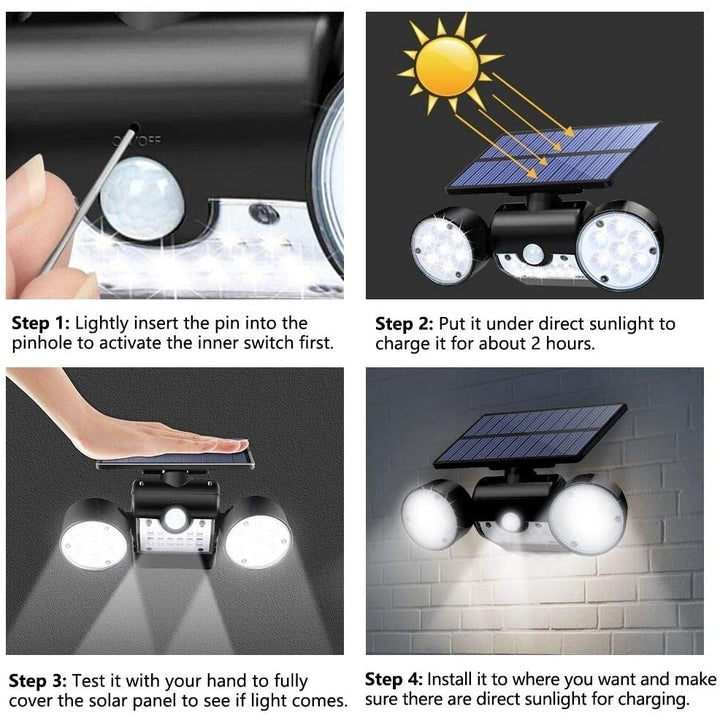Solar Flood Lights Outdoor Motion Sensor 30 LED Solar Light Dual Head Spotlights IP65 Waterproof 360Rotatable Yard Image 1