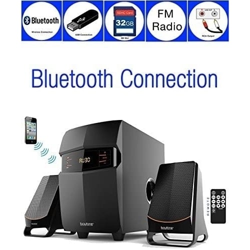 Boytone Wireless Bluetooth 2.1 Multimedia Powerful Bass System with FM Radio Remote Control Image 1