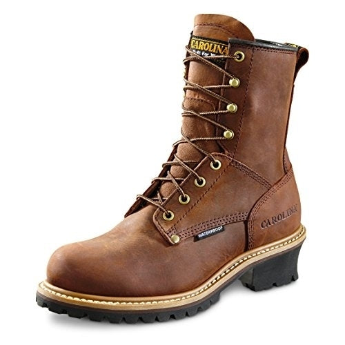 CAROLINA Mens 8" Elm Soft Toe Waterproof Logger Work Boot Brown - CA8821 DARK BROWN Image 1