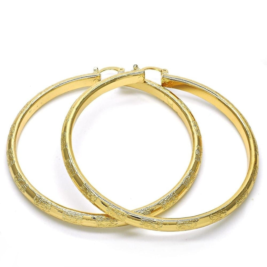 Great Gift Gold Filled High Polish Finsh 70mm Diamond Cut Bangle Style Hoop Earrings Image 1