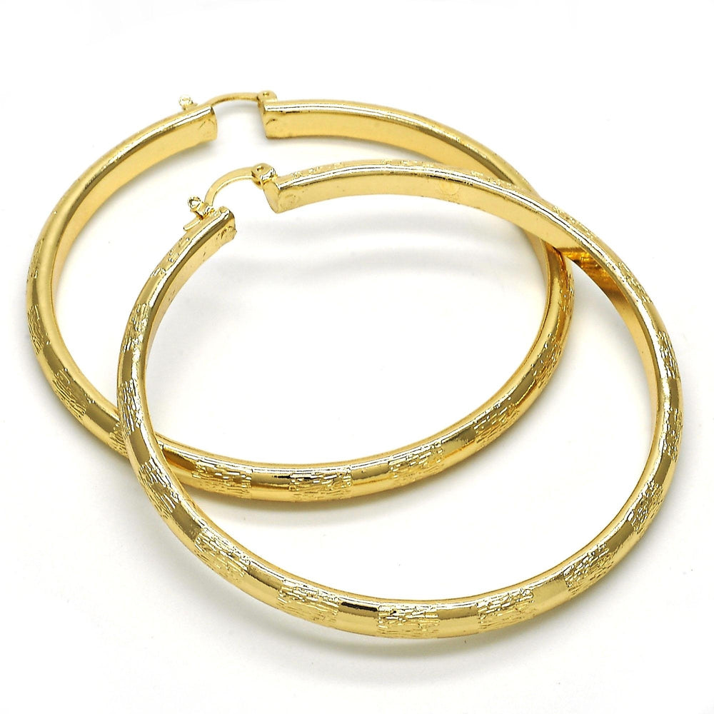 Great Gift Gold Filled High Polish Finsh 70mm Diamond Cut Bangle Style Hoop Earrings Image 2