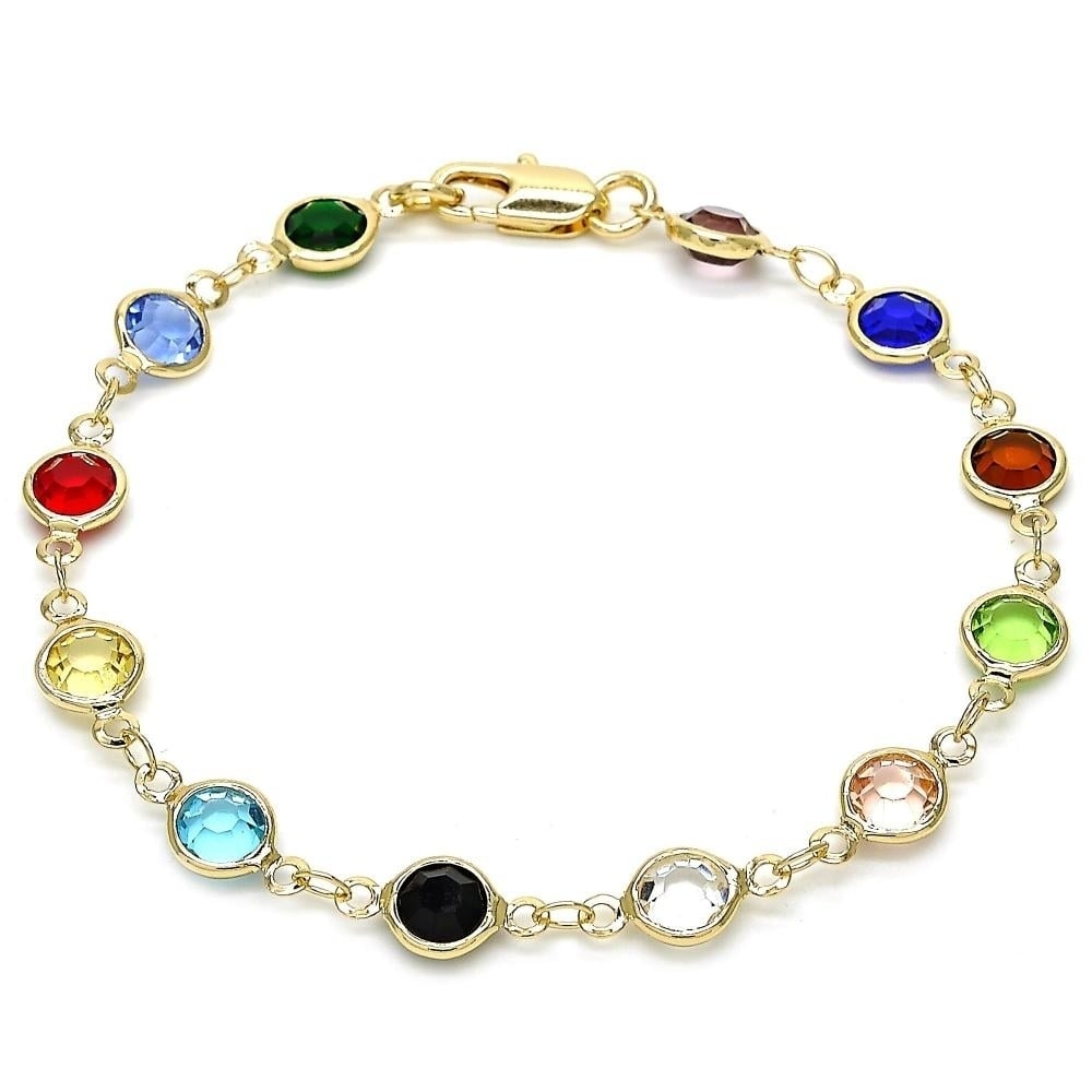 18K Gold Filled High Polish Finsh Gold and Multi Color Crystal Round bRACELET Image 1