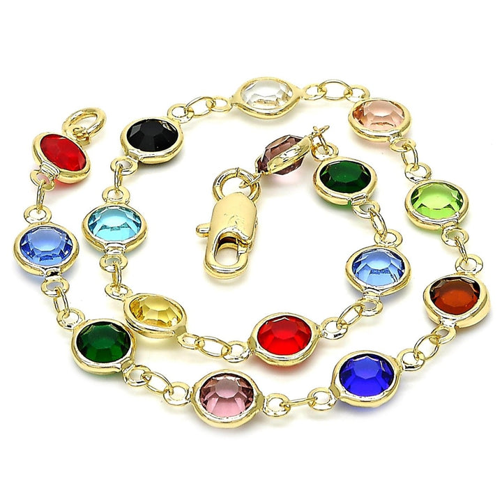 18K Gold Filled High Polish Finsh Gold and Multi Color Crystal Round bRACELET Image 2