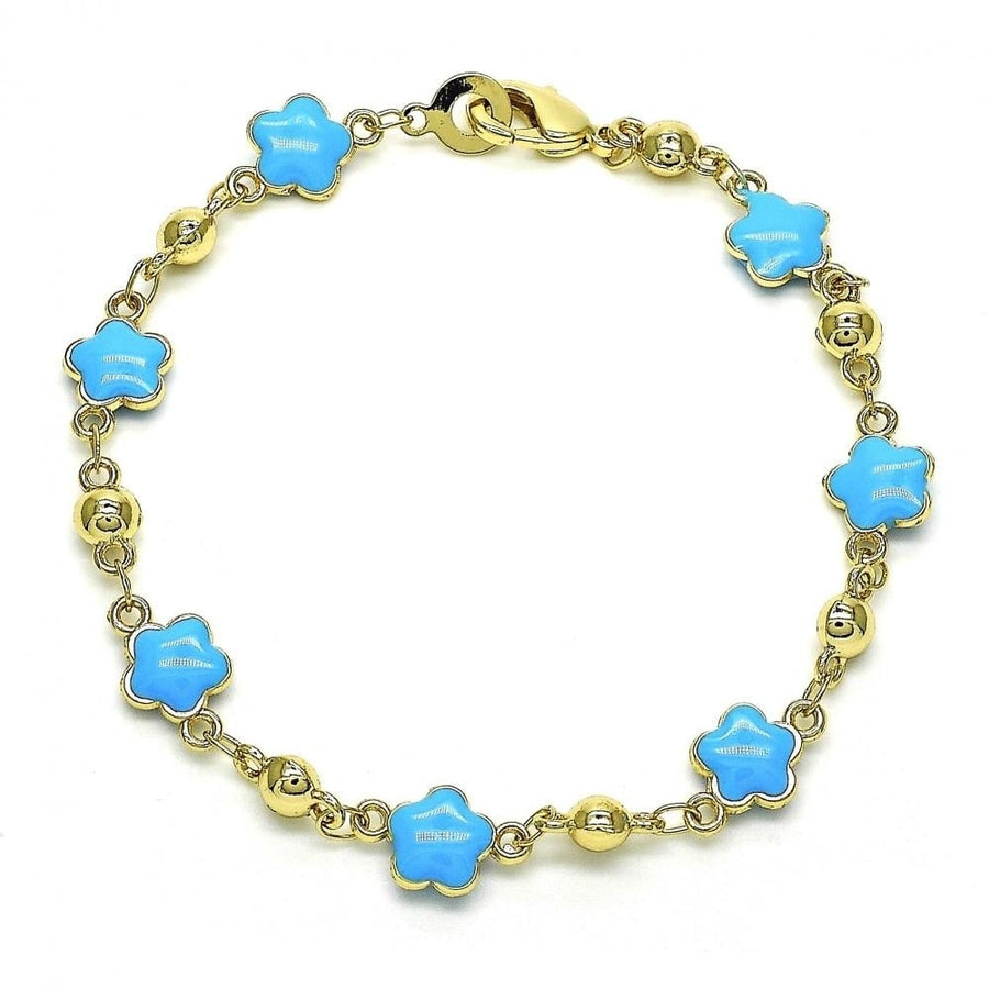 14K Gold Filled High Polish Finsh Coral/Black/ Turquoise Enamel Flower Bracelet 8 Inches Women Teens Image 1