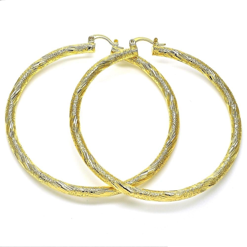 Great Gift Gold Filled High Polish Finsh 70MM Mate Finish Diamond Cut Hoop Earrings Image 1