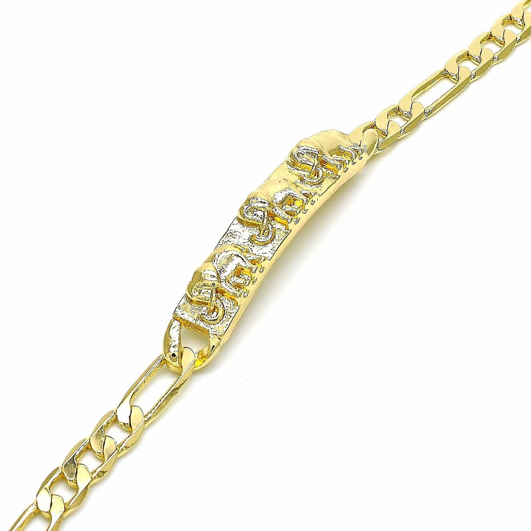 Elephant ID Figaro link Bracelet 8 18K Gold Filled High Polish Finsh Image 2