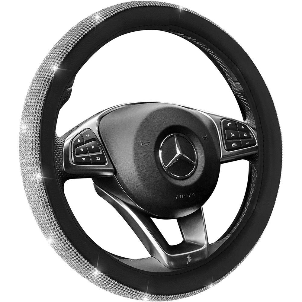 Zone Tech Car Steering Wheel Bling 12V Warm Heated Cover Rhinestone PU Leather Image 2