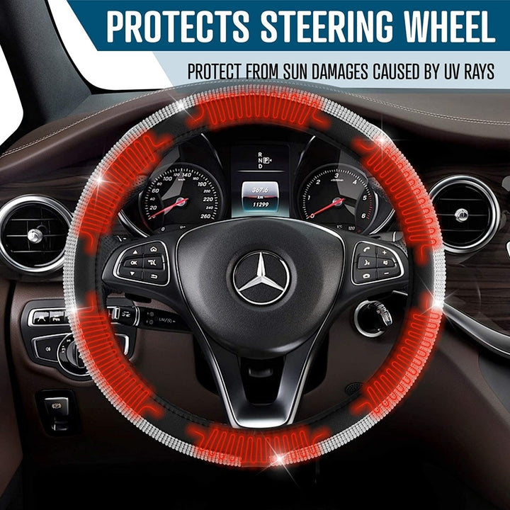 Zone Tech Car Steering Wheel Bling 12V Warm Heated Cover Rhinestone PU Leather Image 8