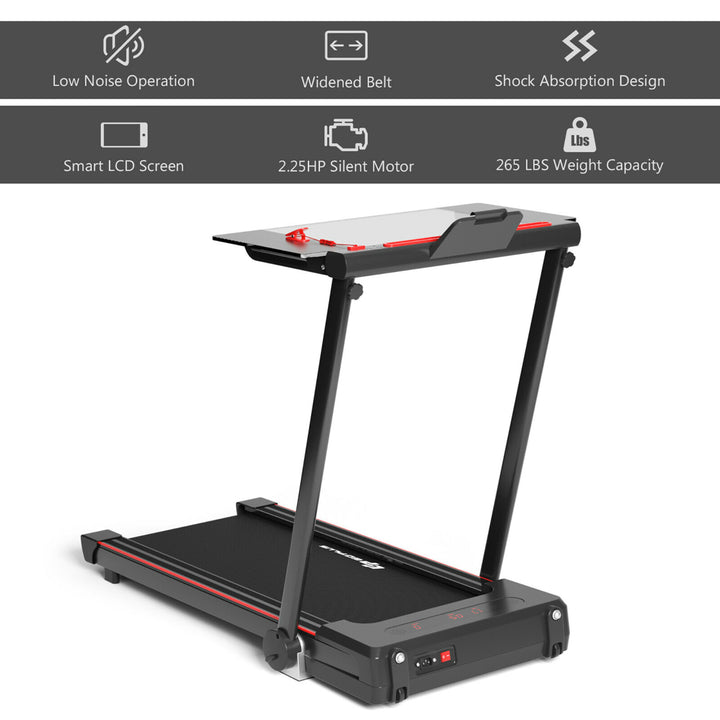 2.25HP 3-in-1 Folding Treadmill W/Table Speaker Remote Control Home Office Black Image 8