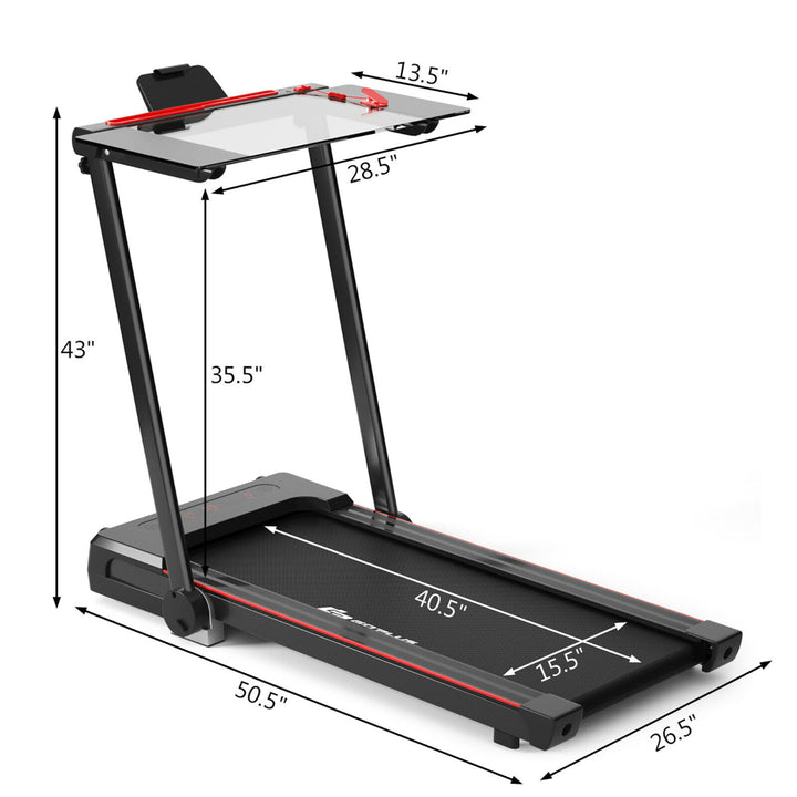 2.25HP 3-in-1 Folding Treadmill W/Table Speaker Remote Control Home Office Black Image 10