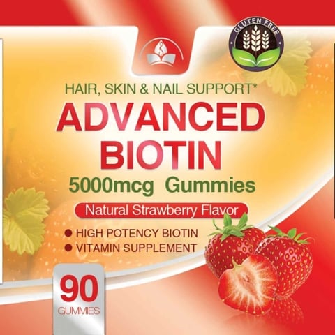 Totally Products Biotin Gummies 5000mcg Strawberry Flavor 90 Count Gluten Free Image 3