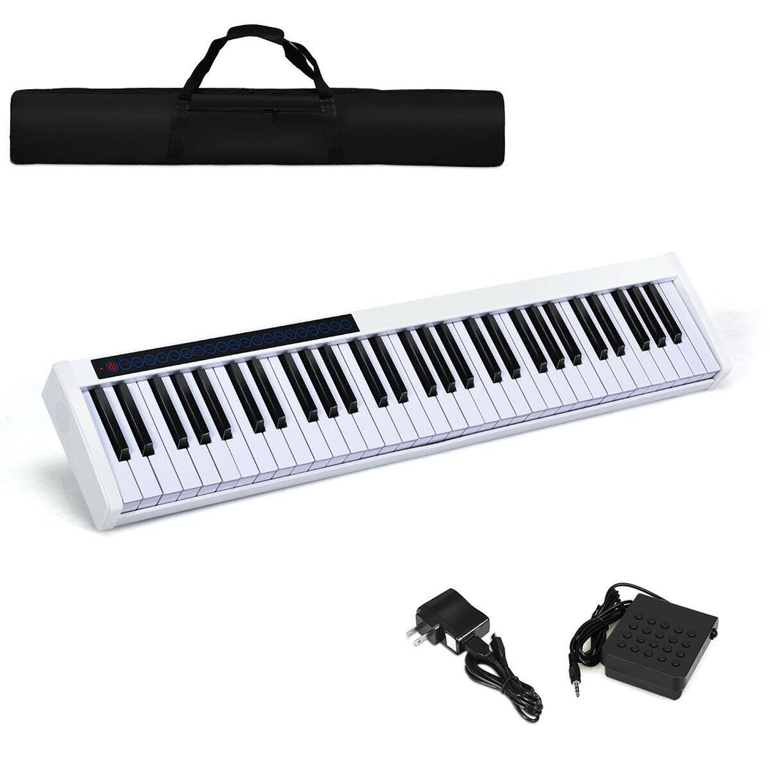 61 Key Digital Piano Recital MIDI Keyboard White Black Image 1