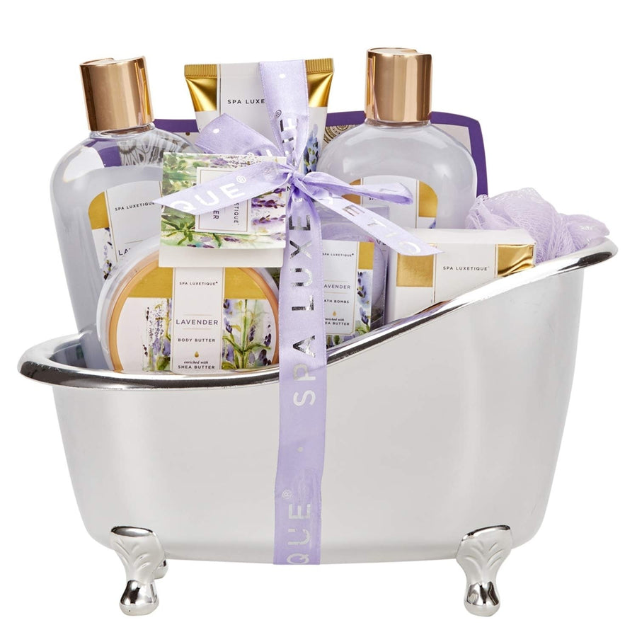 Spa Gift Basket Luxury 8 Pc Lavender Bath Set Image 1