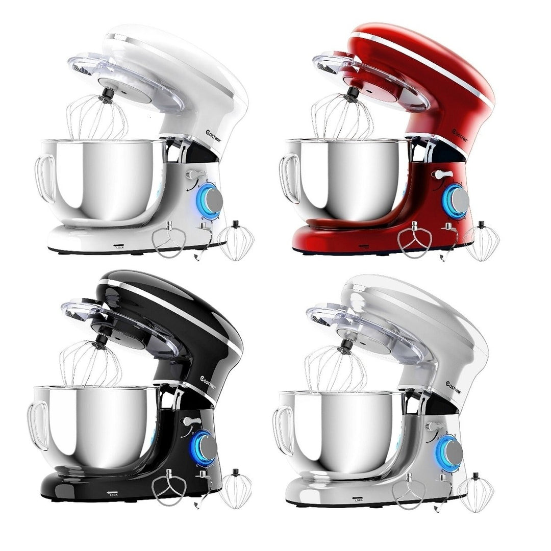 Costway 6.3Qt Tilt-Head Food Stand Mixer 6 Speed 660W w/Dough Hook Whisk and Beater WhiteBlackRedSilver Image 1