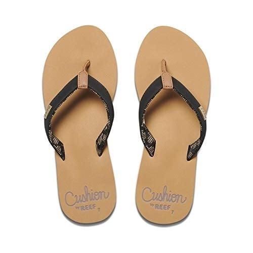 REEF Cushion Sands Flip Flop Womens Black Tan RF0A3YOWBTA Casual Sandals Image 3