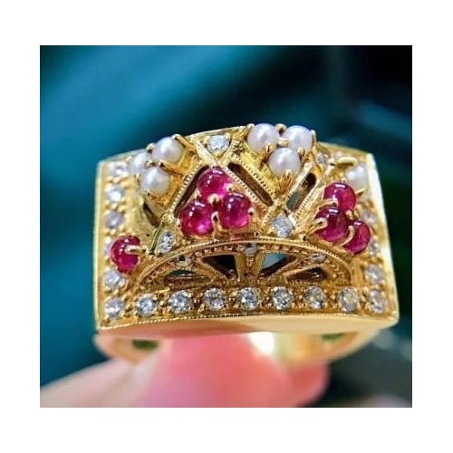 Luxury double layer micro-inlaid Artificial zircon ring Image 2