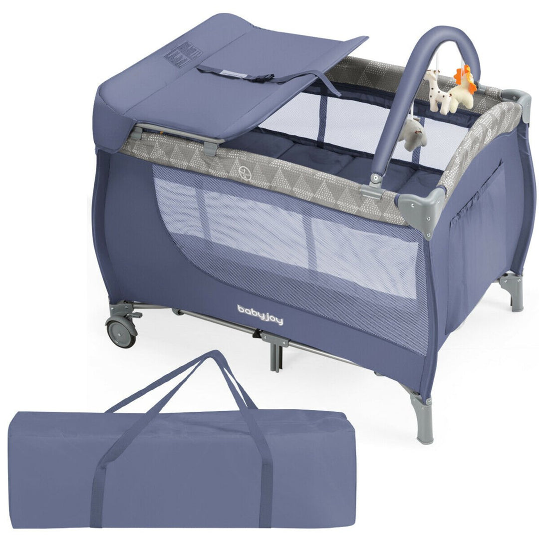 Foldable Baby Playard Portable Playpen Nursery Center w/ Changing Station Grey Image 1
