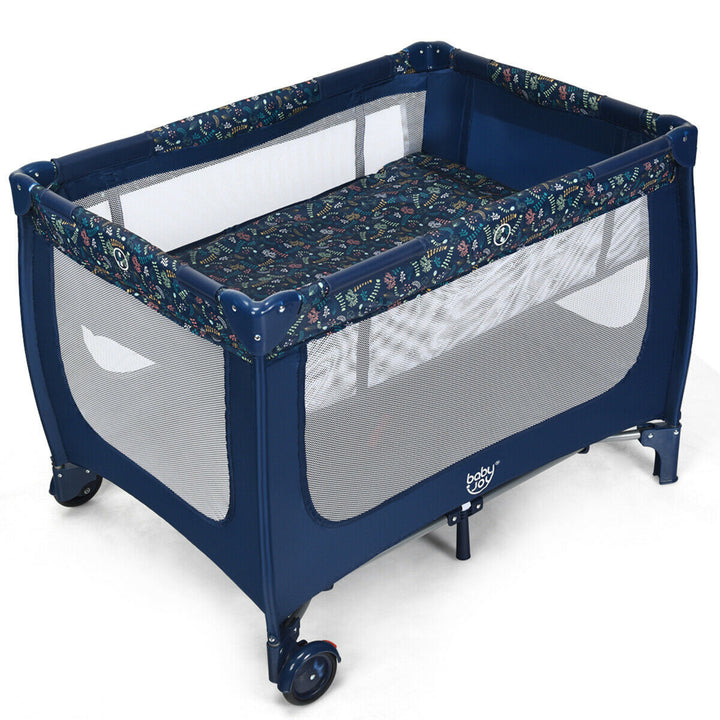 Portable Baby Playard Playpen Nursery Center w/ Mattress Foldable Design Blue Image 1