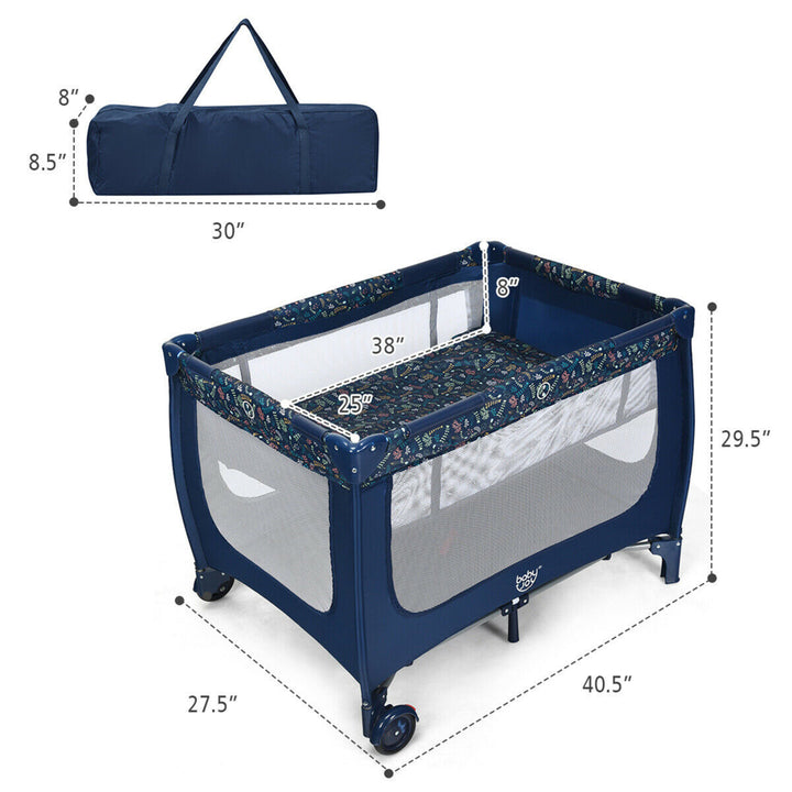 Portable Baby Playard Playpen Nursery Center w/ Mattress Foldable Design Blue Image 2