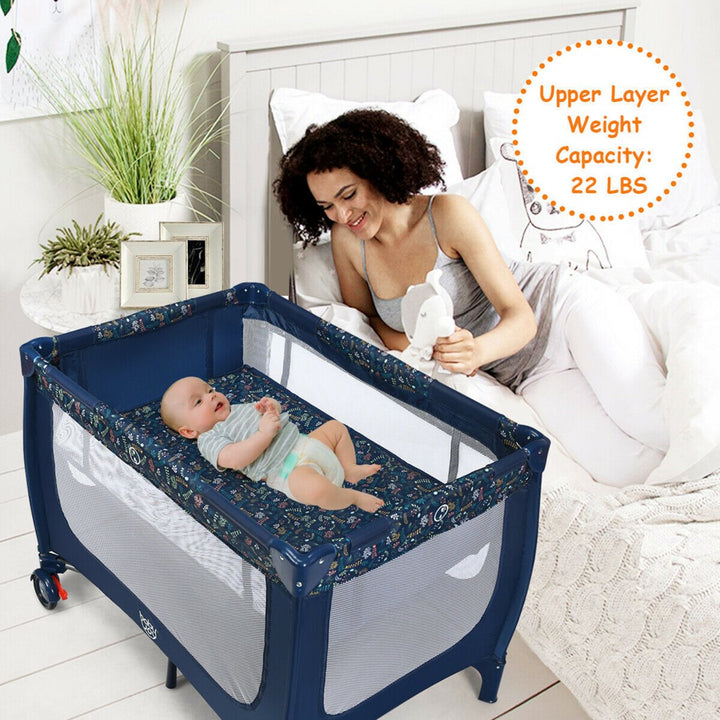 Portable Baby Playard Playpen Nursery Center w/ Mattress Foldable Design Blue Image 3