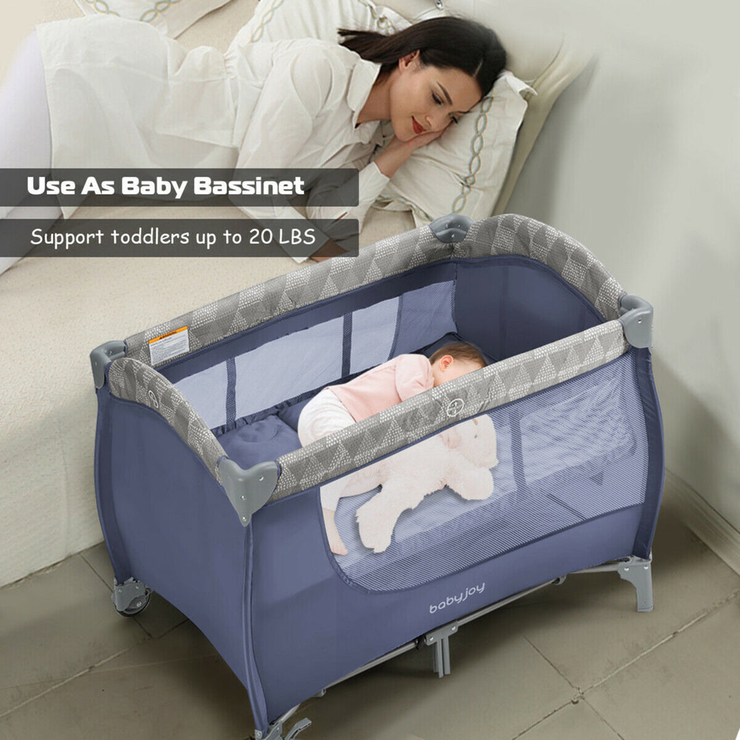 Foldable Baby Playard Portable Playpen Nursery Center w/ Changing Station Grey Image 3