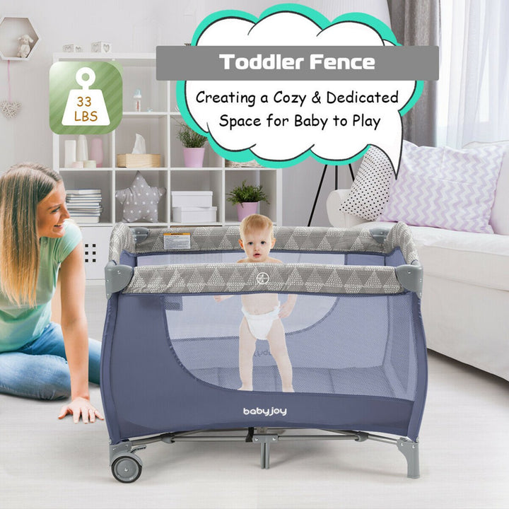 Foldable Baby Playard Portable Playpen Nursery Center w/ Changing Station Grey Image 4
