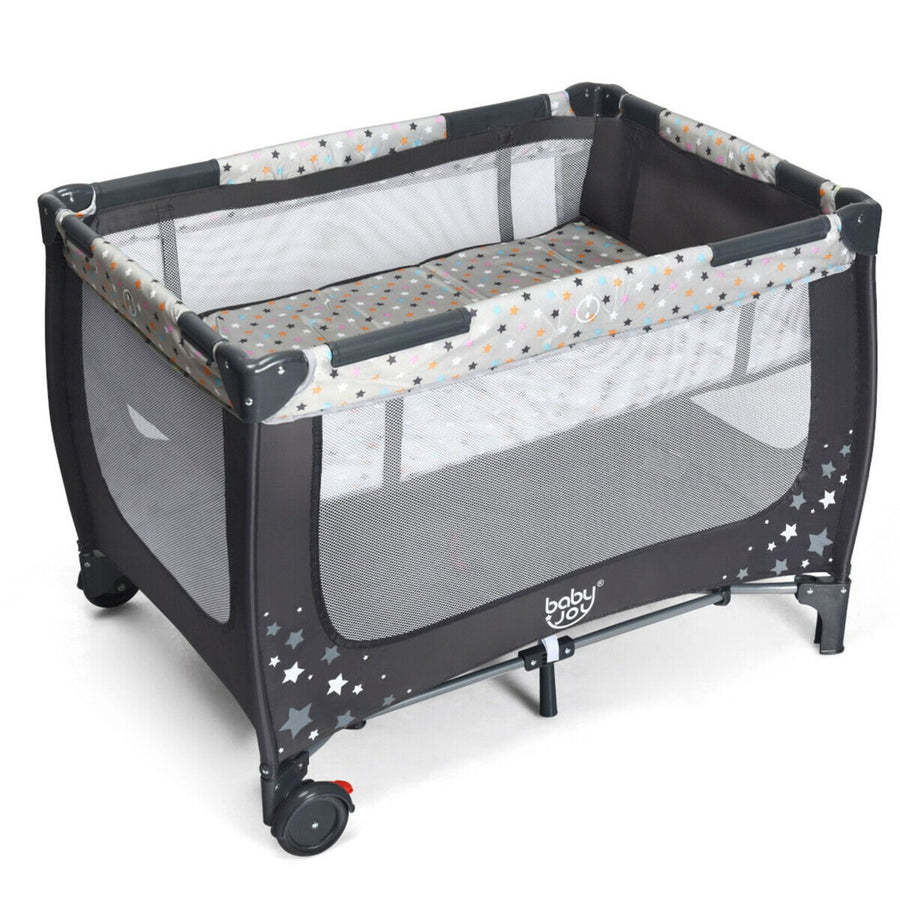 Portable Baby Playard Playpen Nursery Center w/ Mattress Foldable Design Grey Image 1